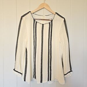 J. Crew White Cream Textured Blouse with Black Lace